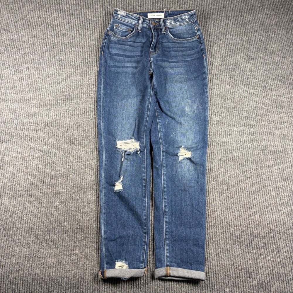 Flying Monkey Jeans Womens 25 High Rise Distressed Straight Leg Blue  Y3986
